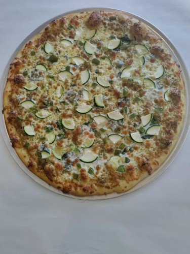 Green pizza Not made ahead of time.