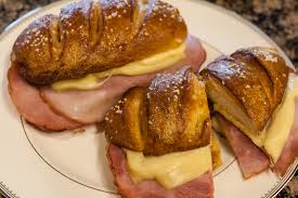 Hot Ham and Cheese on a Pretzel Bun