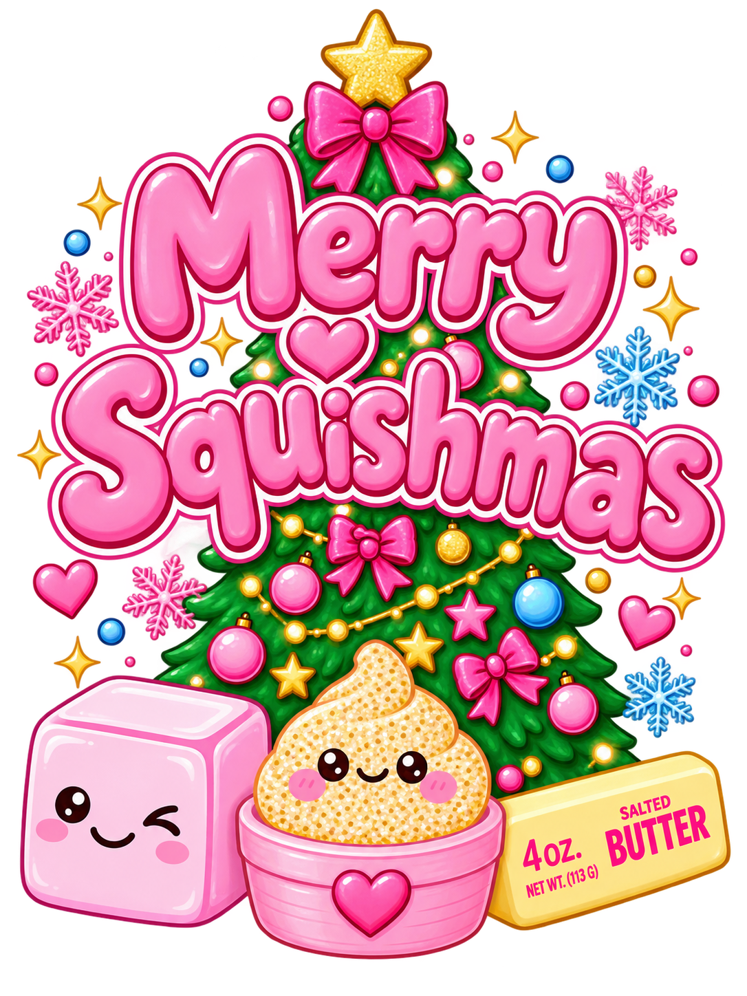Merry Squishmas - Pink - White - Youth S